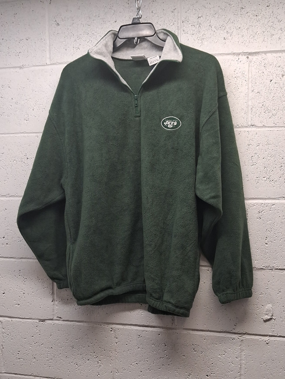 The Jets Green Half-Zip Fleece Pullover with Light Gray Trim